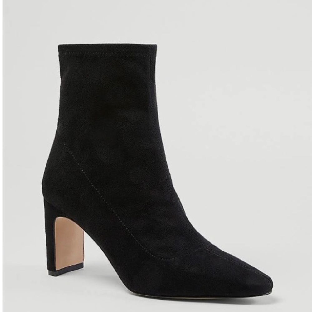 Ann Taylor Faux Suede Blade Heel Stretch Booties Side Zip 6.5 Never Worn